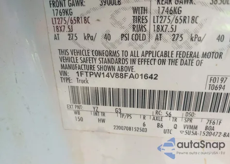 2008 Ford F-150 60Th Anniversary/Fx4/King Ranch/Lariat/Xlt z USA, uszkodzony, nr VIN 1FTPW14V88FA01642